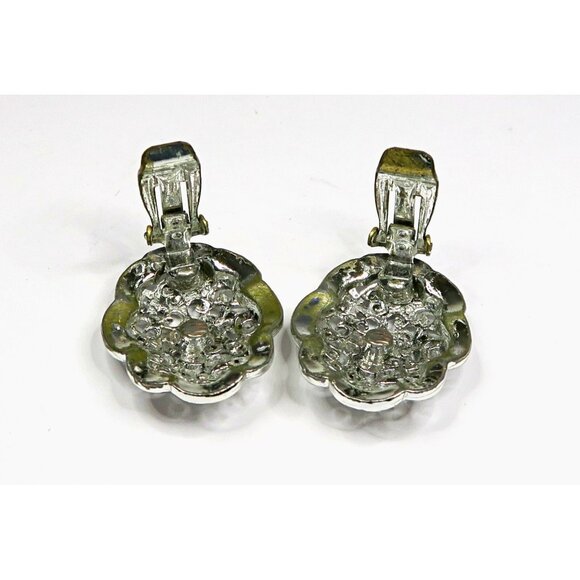 Filigree Silver-Tone Clip-On Earrings Vintage Mid-Century Statement Jewelry - Picture 5 of 5